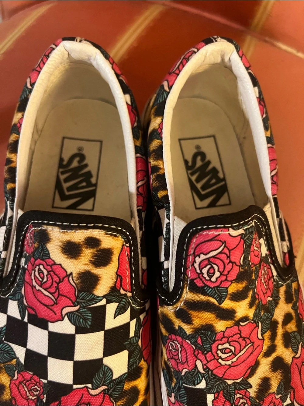 Vans Classic Slip-On Rose Animal Checkerboard - Size 6 Excellent Condition